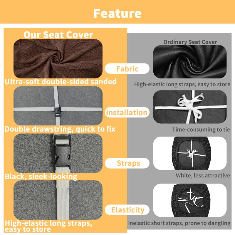 Gute Chair Seat Covers, Dining Room Chair Seat Covers with Ties, Stretch Jacquard Chair Covers Protectors for Dining Room Kitchen Chairs - 4 Pcs, Rhombic-Coffee - Image 3